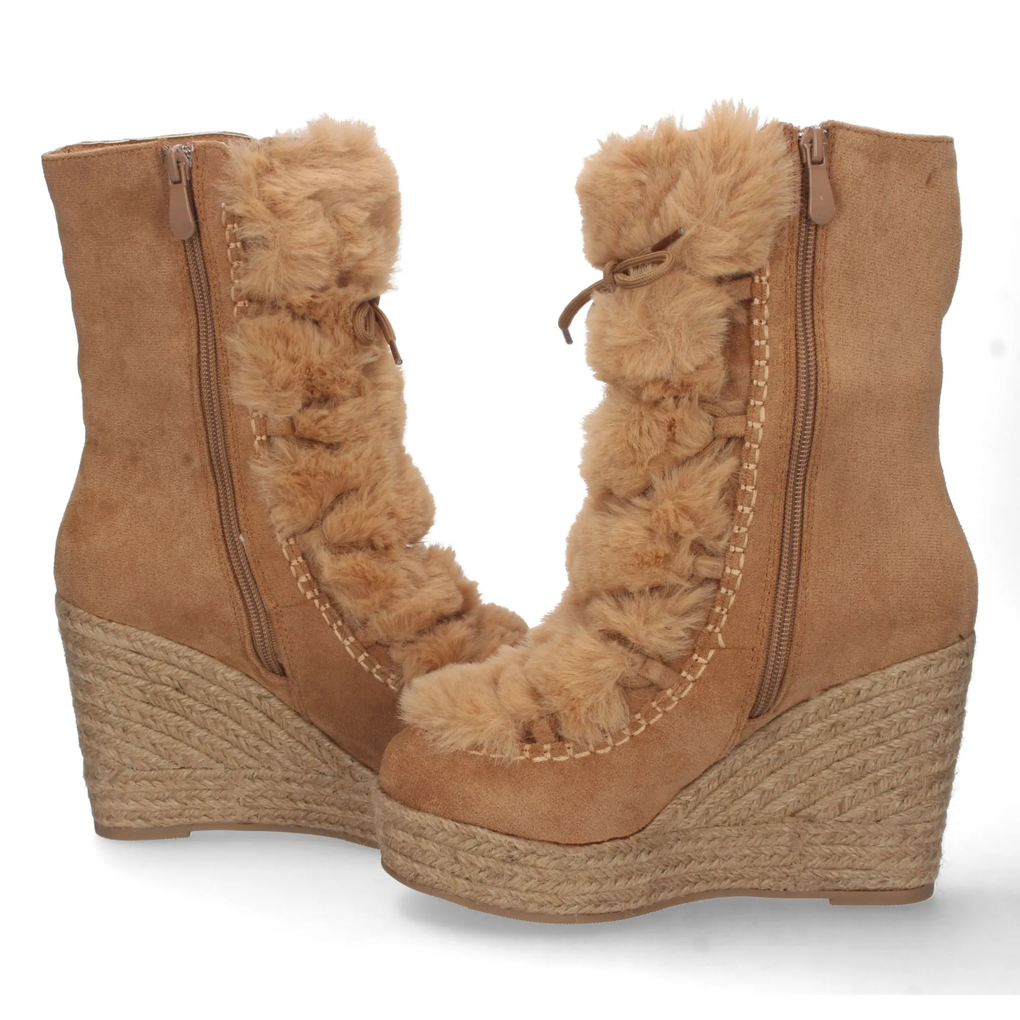 Botas de cuña en yute y pelo estilo australianas mujer color marron