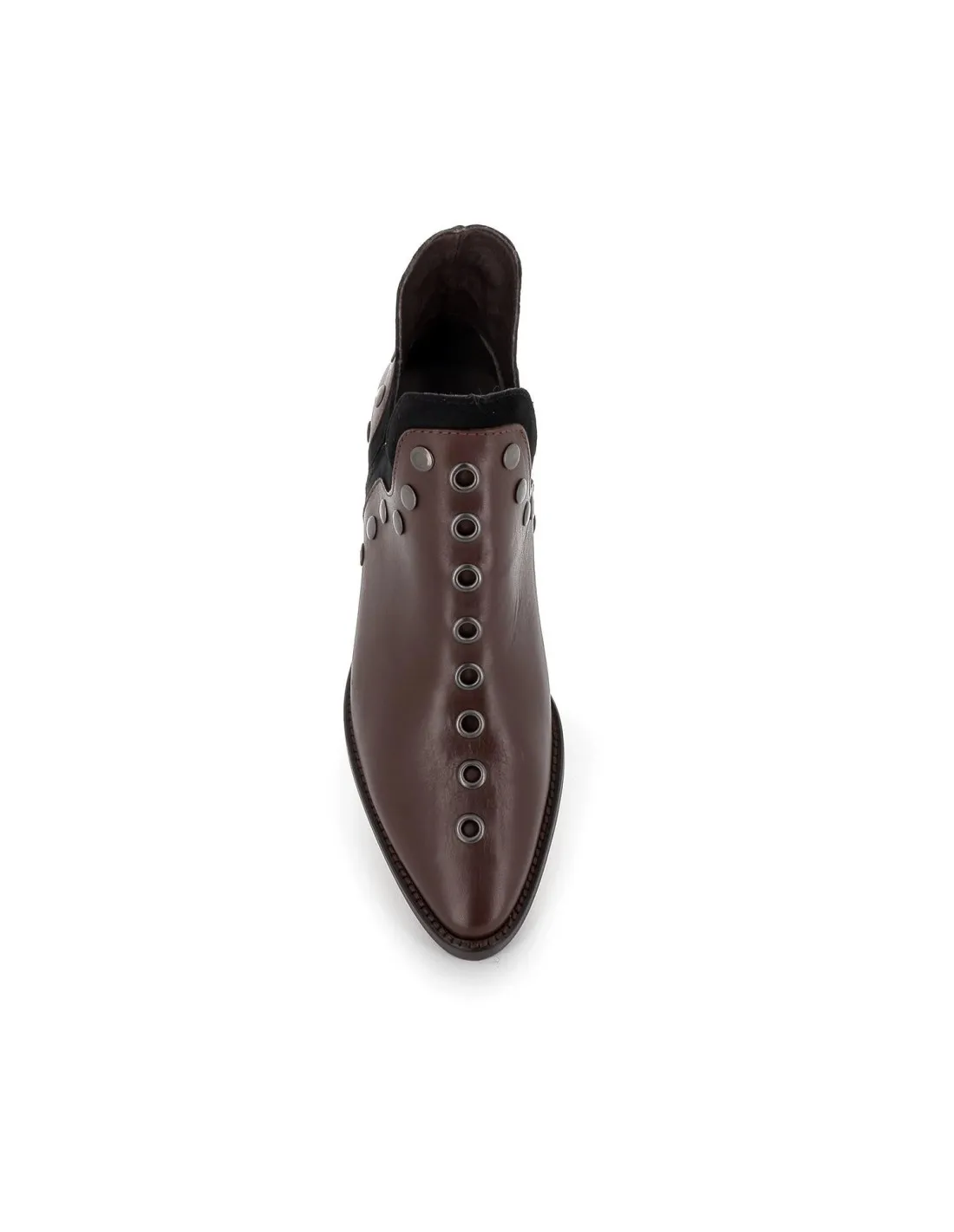 Botín piel lisa con aberturas y tachas en brandy para mujer ALPE