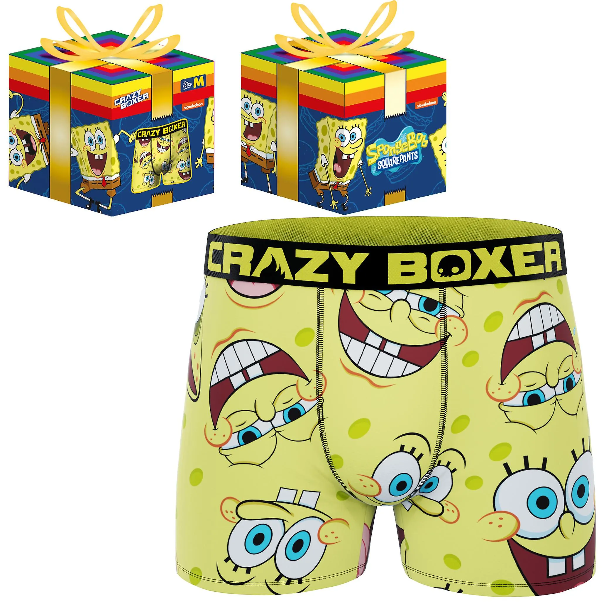 Boxeadores locos Bob Esponja SquarePants se enfrenta a calzoncillos de boxeador en la caja actual
