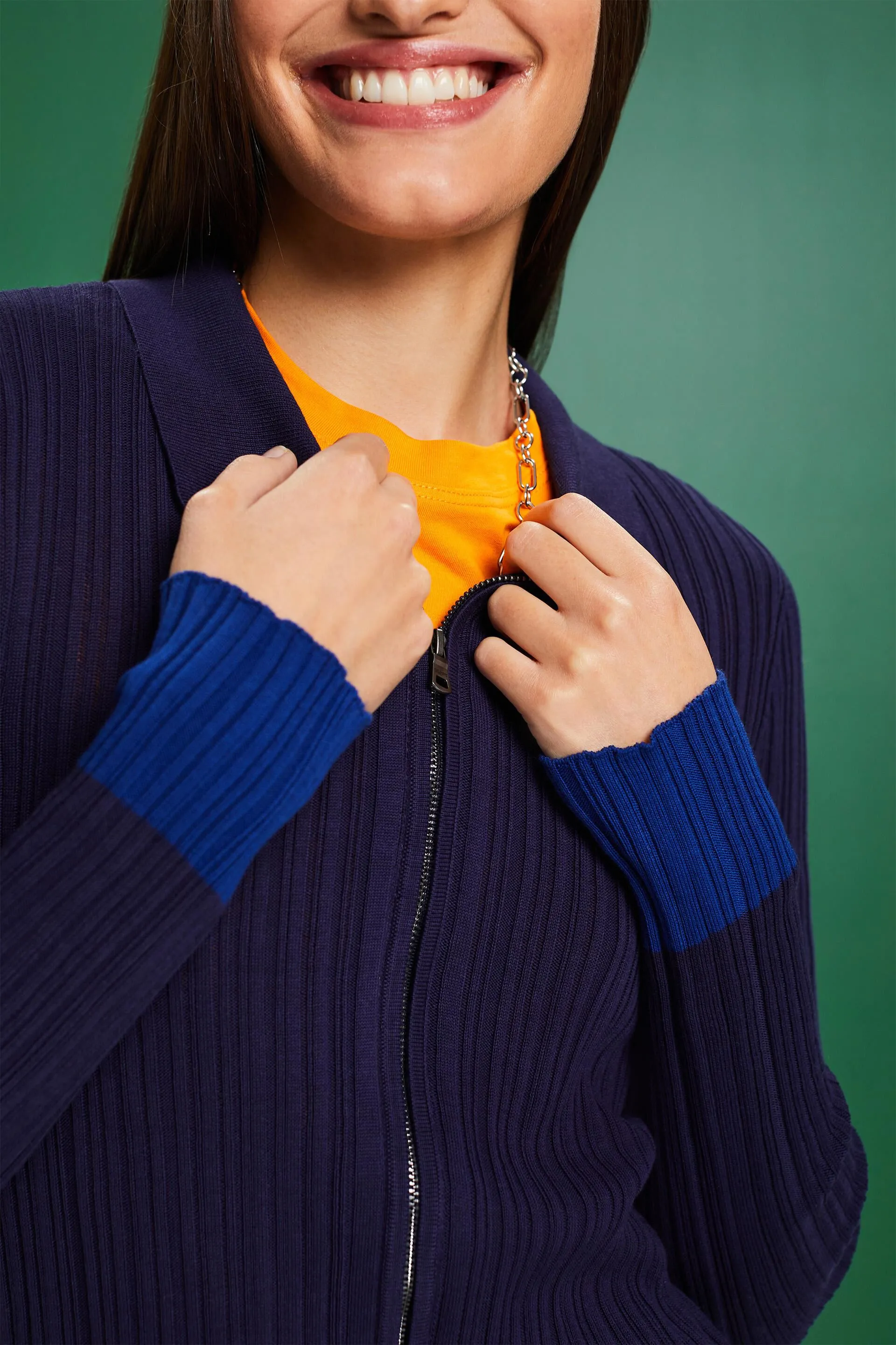 Cárdigan estilo polo de punto acanalado sin costuras