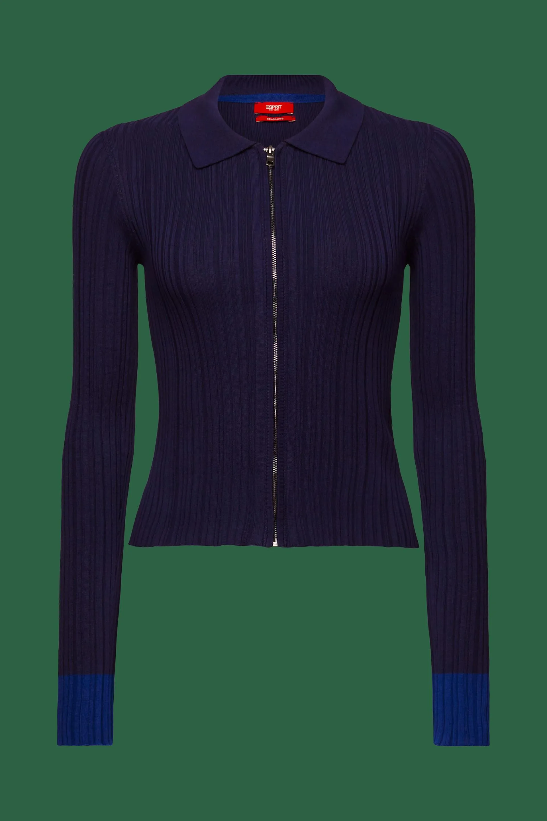 Cárdigan estilo polo de punto acanalado sin costuras
