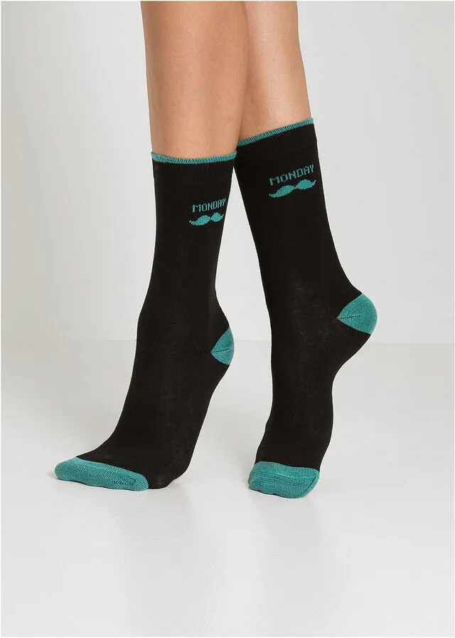 Calcetines con días de la semana (7 pares) de algodón orgánico Negro estampado