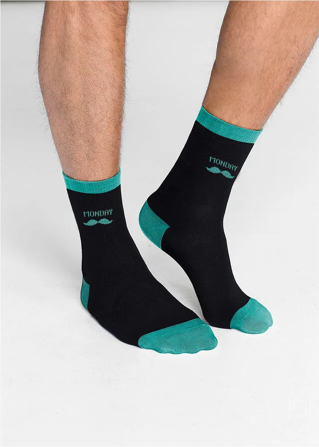 Calcetines con días de la semana (7 pares) de algodón orgánico Negro estampado