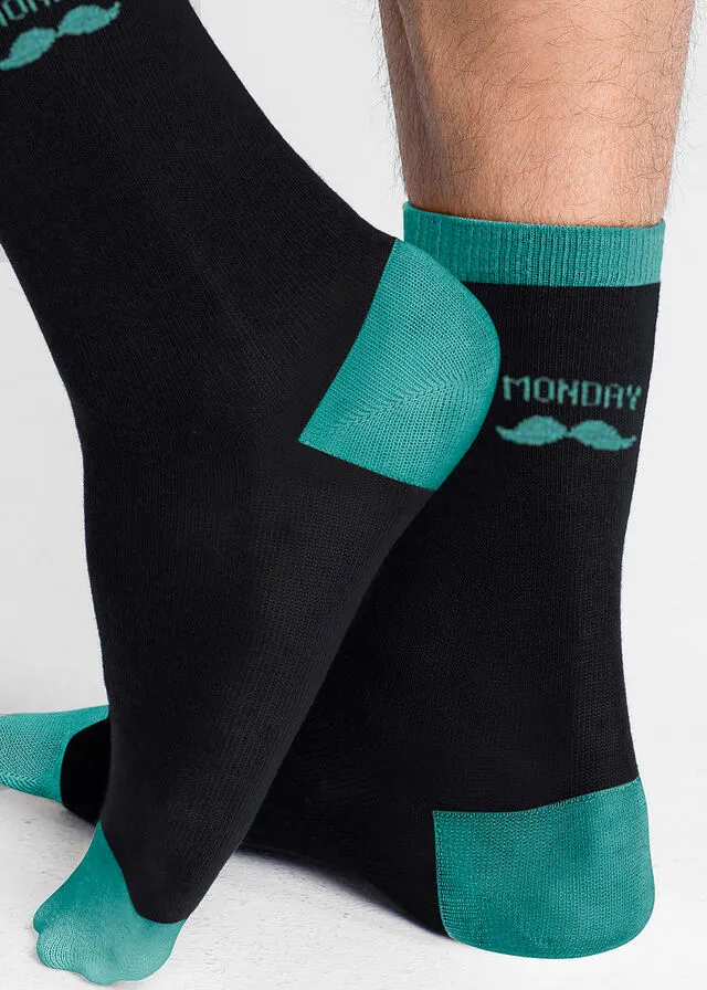 Calcetines con días de la semana (7 pares) de algodón orgánico Negro estampado