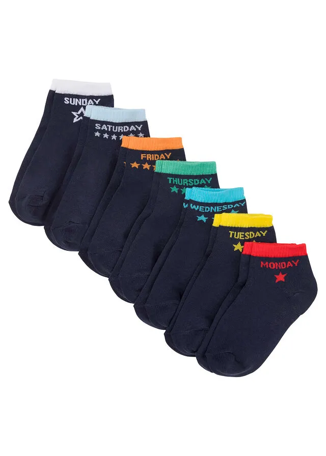 Calcetines cortos para niños (7 unidades) Azul oscuro con días de la semana