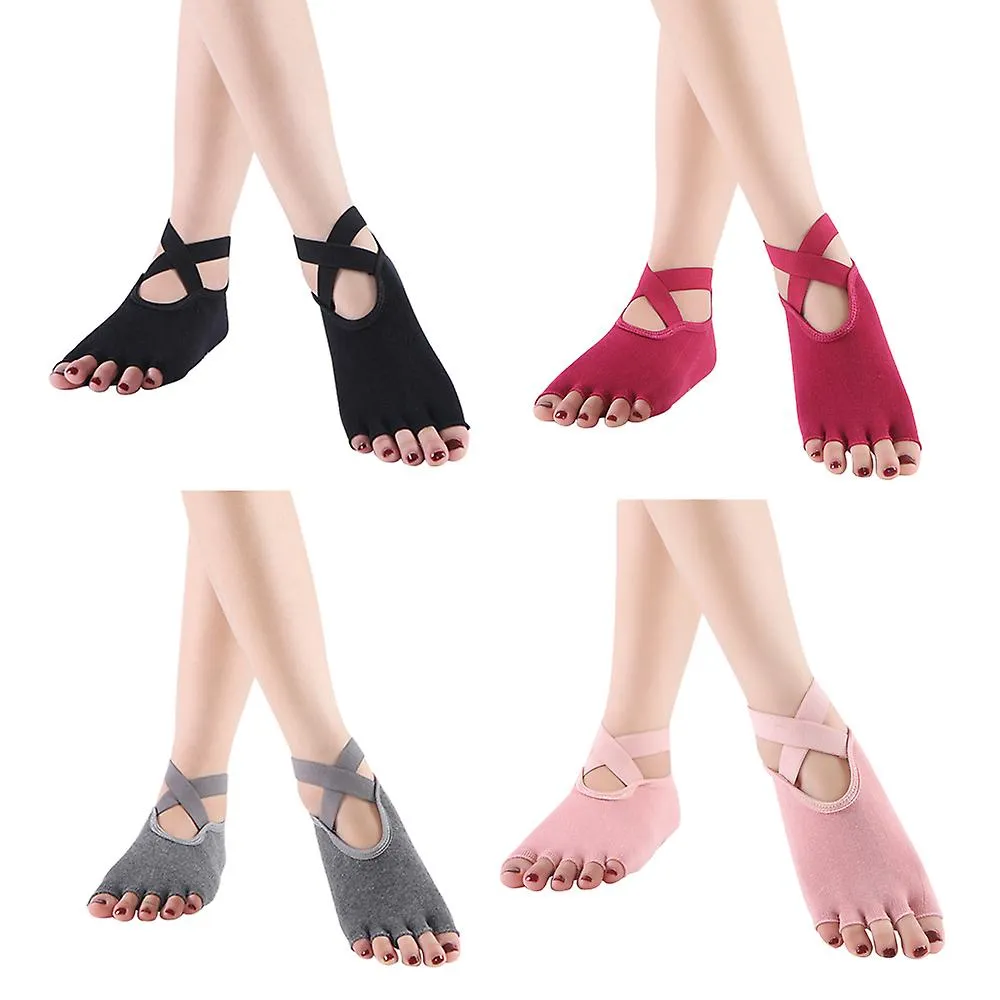Calcetines de dedo del pie para mujer con agarres, calcetines antideslizantes de cinco dedos de los pies para yoga, pilates, bar