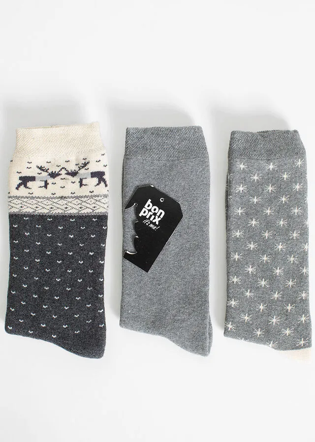 Calcetines térmicos (3 unidades) con algodón orgánico y etiqueta para regalo Gris jaspeado