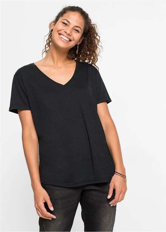 Camisa con escote en V Negro