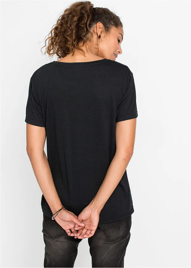 Camisa con escote en V Negro