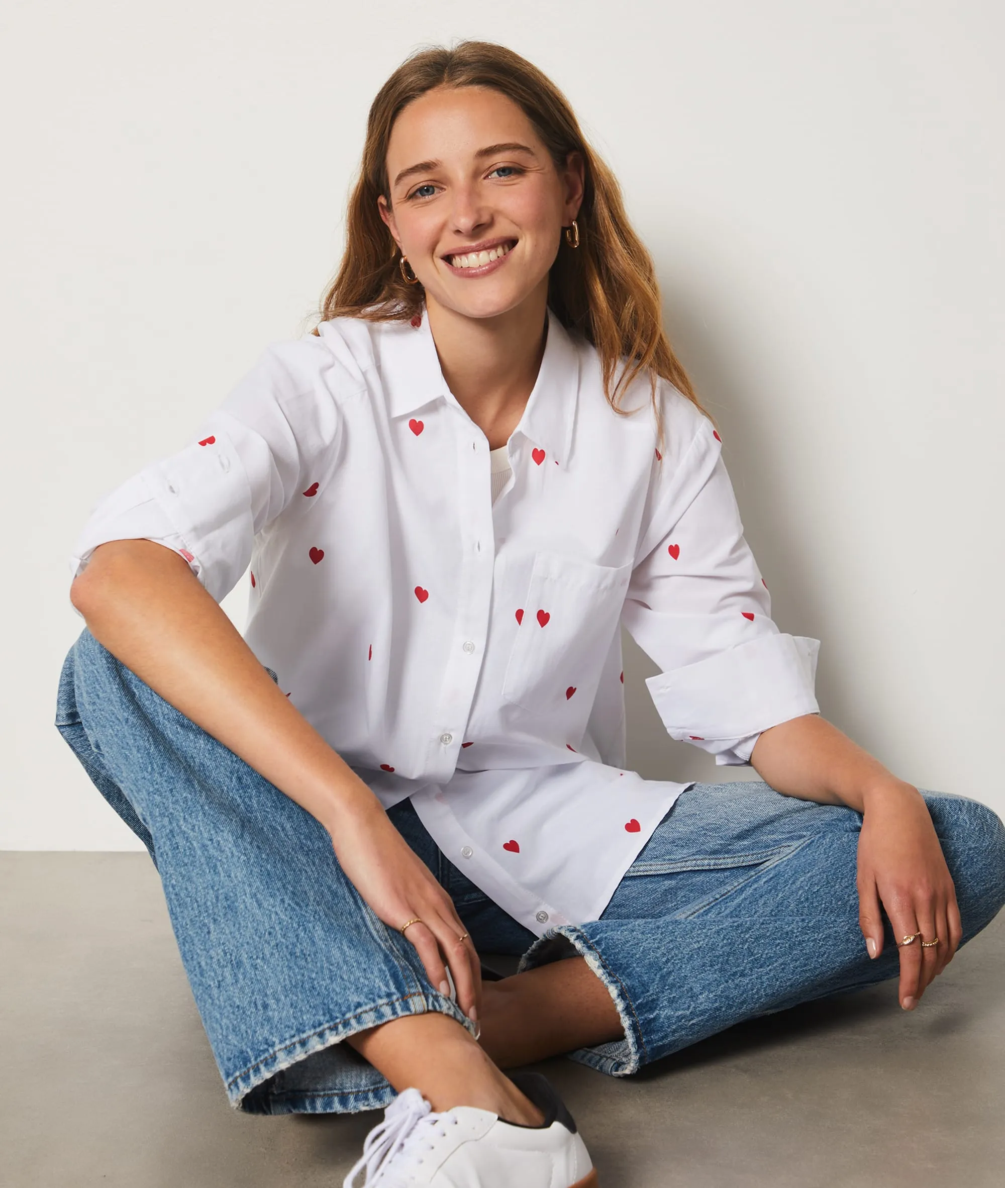 CAMISA CORTE ANCHO ESTAMPADO CORAZONES A CALICOEUR ROUGE  ETAM