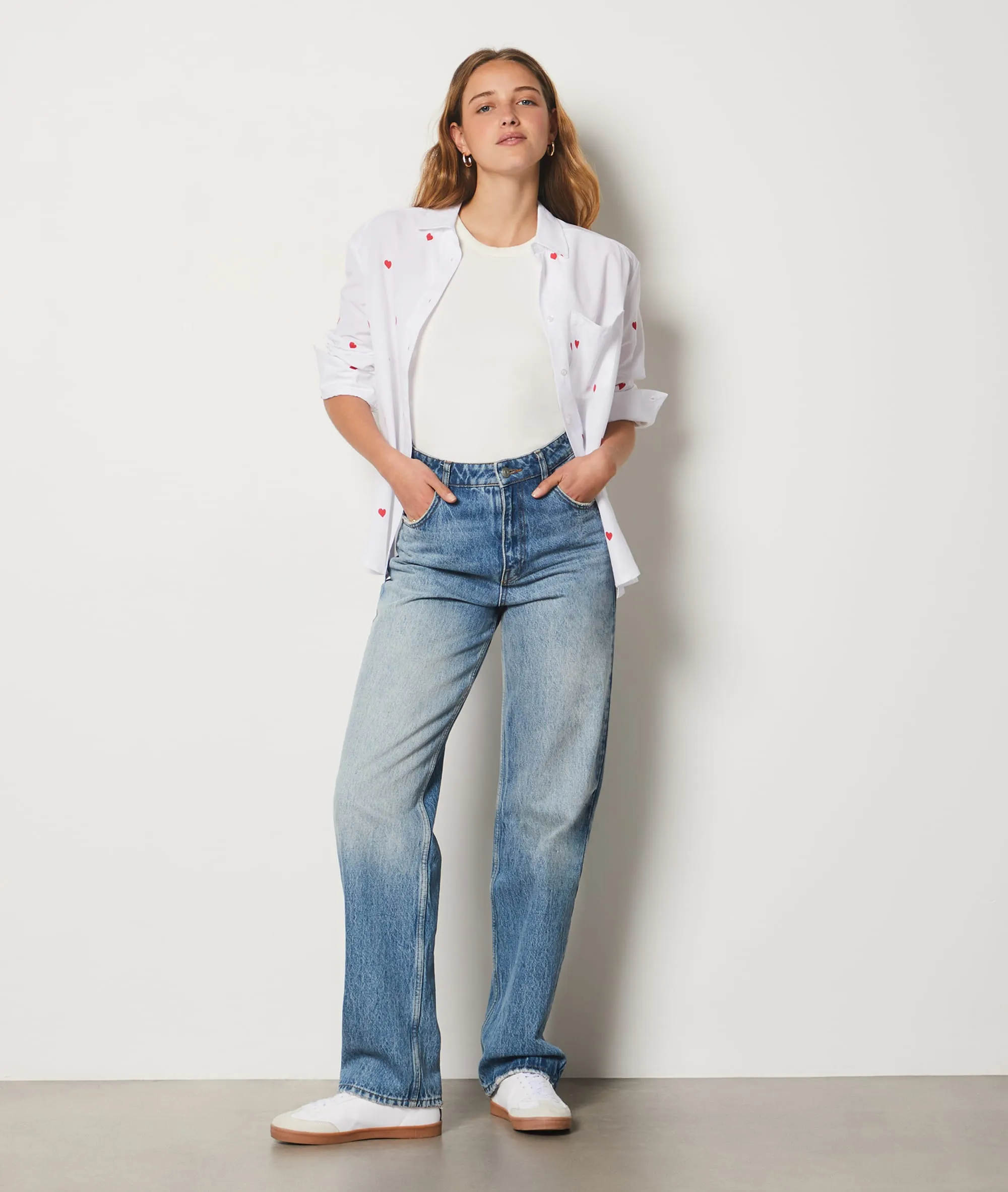 CAMISA CORTE ANCHO ESTAMPADO CORAZONES A CALICOEUR ROUGE  ETAM