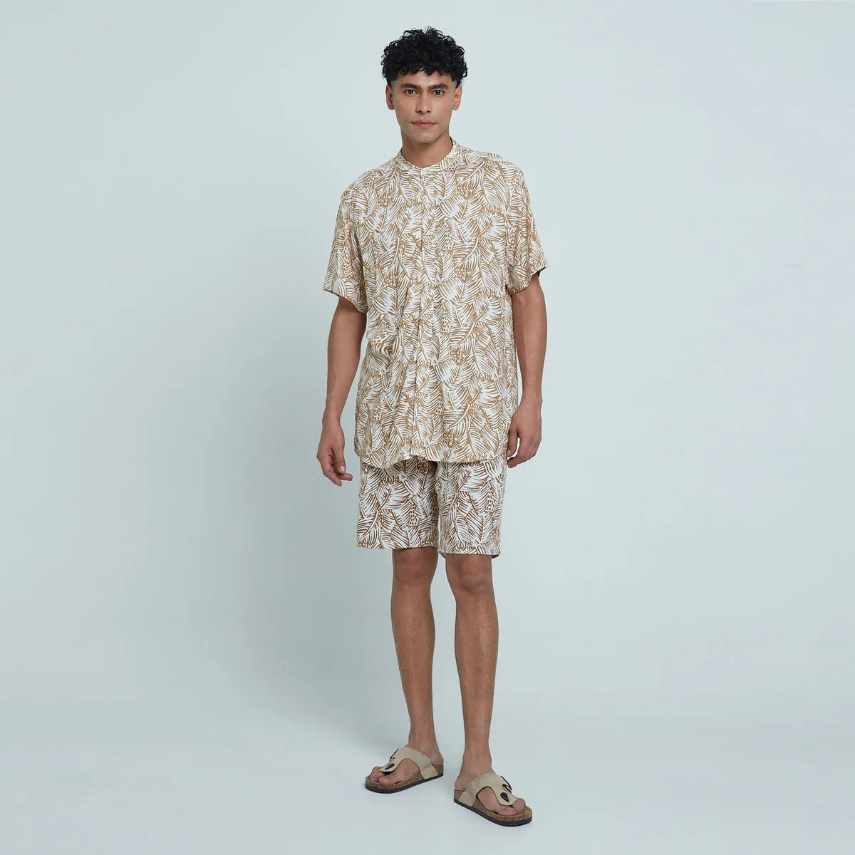 Camisa Estampada Con Cuello Mao