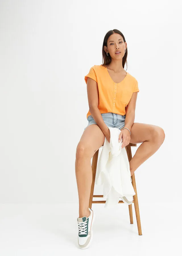 Camiseta con botones Mandarina suave