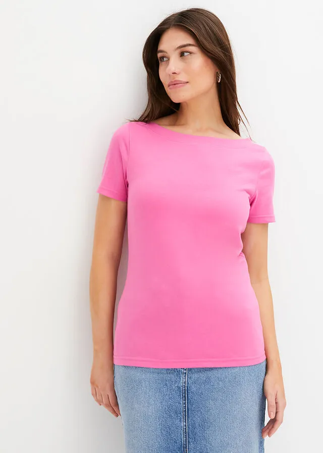 Camiseta con escote barco Fucsia claro