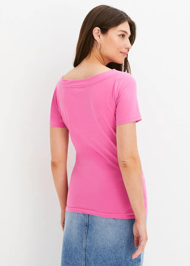 Camiseta con escote barco Fucsia claro