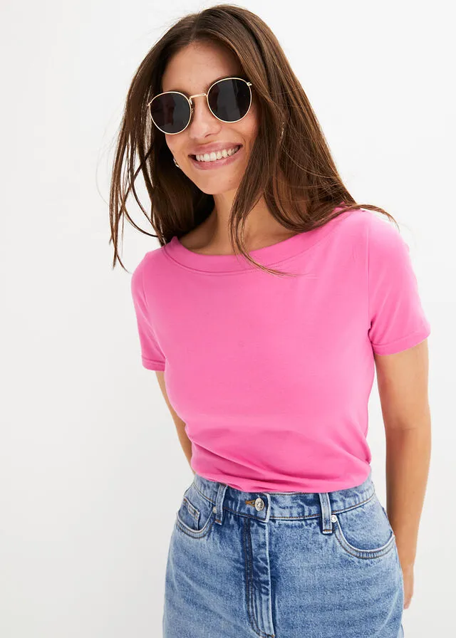 Camiseta con escote barco Fucsia claro