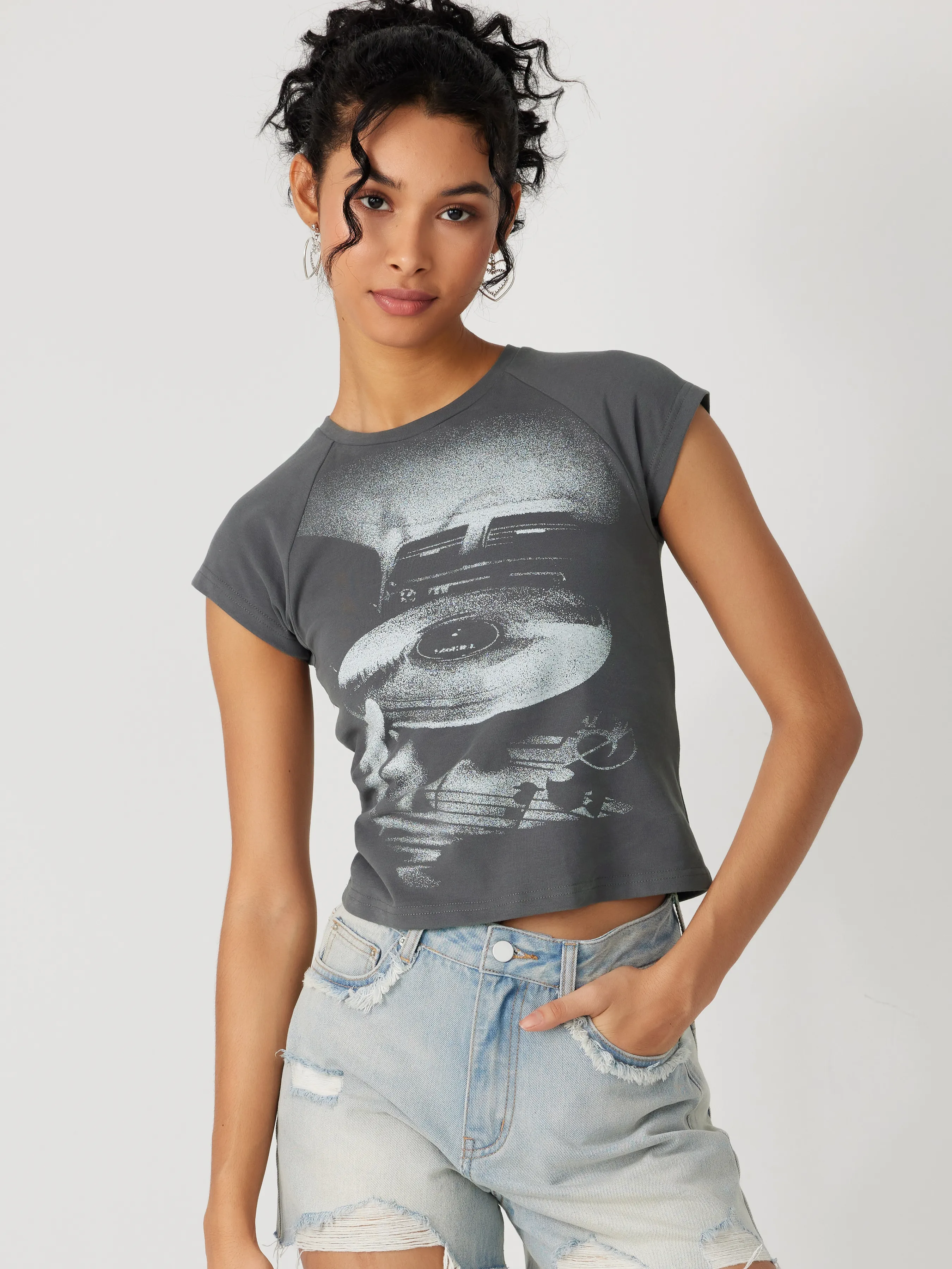 Camiseta de manga corta con gráfico de cuello redondo de jersey