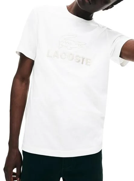 camiseta lacoste bordado beige para hombre