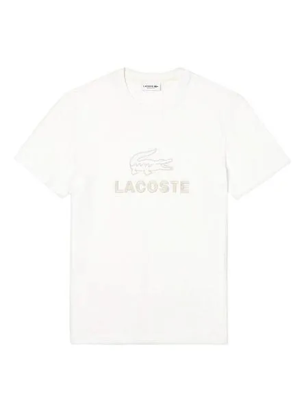 camiseta lacoste bordado beige para hombre