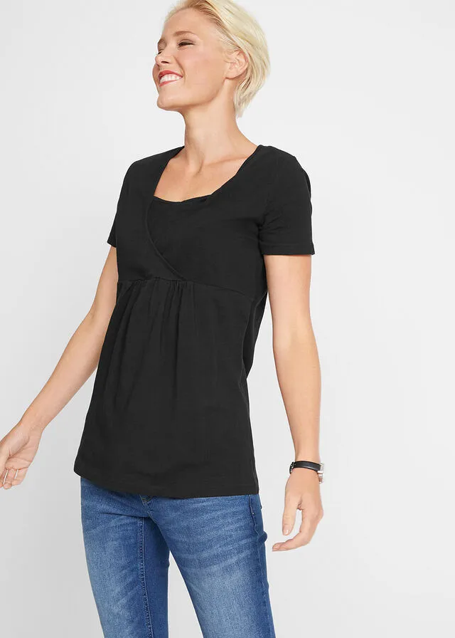 CAMISETA PREMAMá CON FUNCIóN PARA LACTANCIA, PAQUETE DOBLE NEGROBLANCO