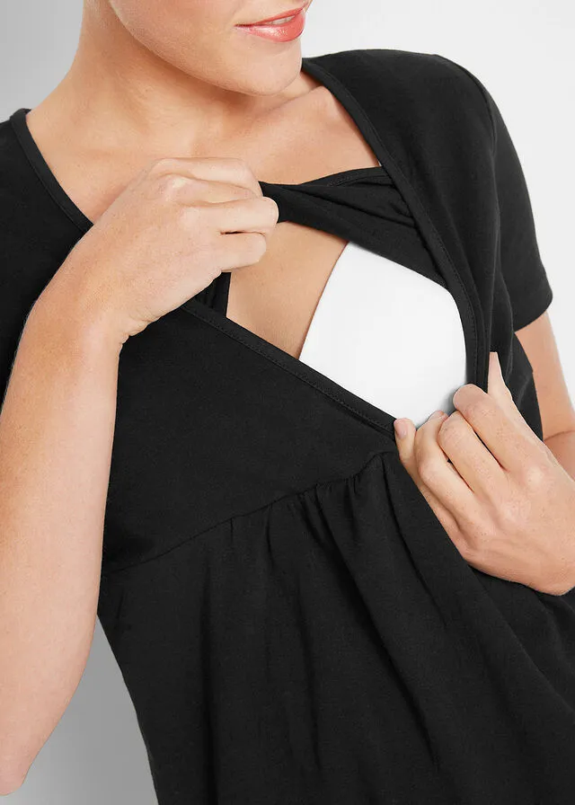 CAMISETA PREMAMá CON FUNCIóN PARA LACTANCIA, PAQUETE DOBLE NEGROBLANCO