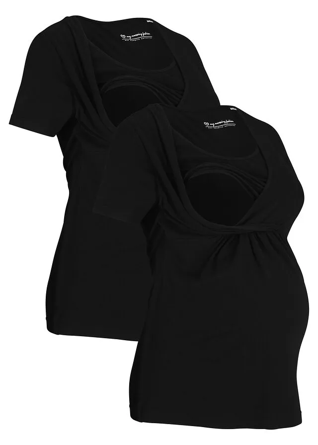 CAMISETA PREMAMá CON FUNCIóN PARA LACTANCIA, PAQUETE DOBLE NEGRONEGRO