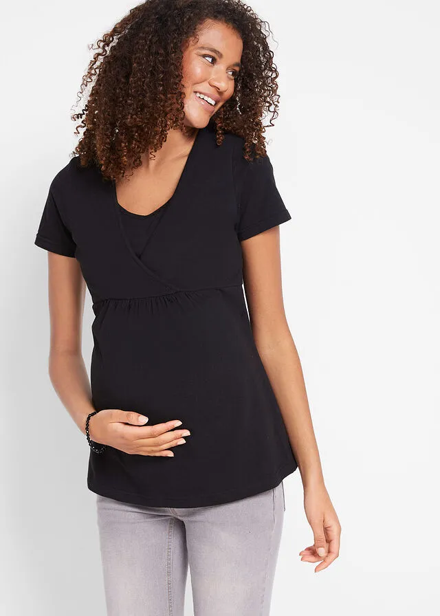 CAMISETA PREMAMá CON FUNCIóN PARA LACTANCIA, PAQUETE DOBLE NEGRONEGRO