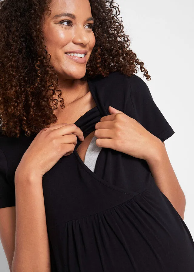 CAMISETA PREMAMá CON FUNCIóN PARA LACTANCIA, PAQUETE DOBLE NEGRONEGRO