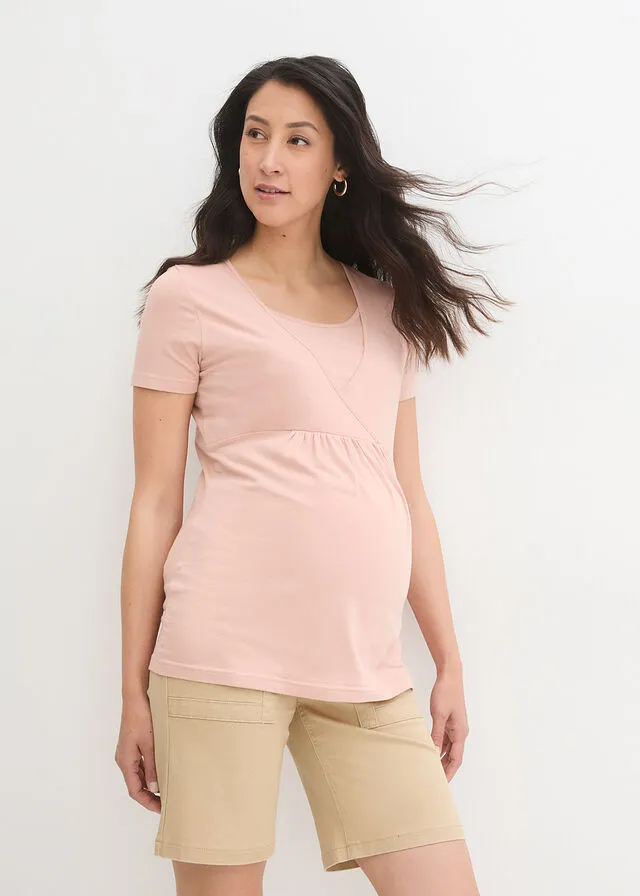 Camiseta premamá con función para lactancia, paquete doble Rosa vintage + gris jaspeado