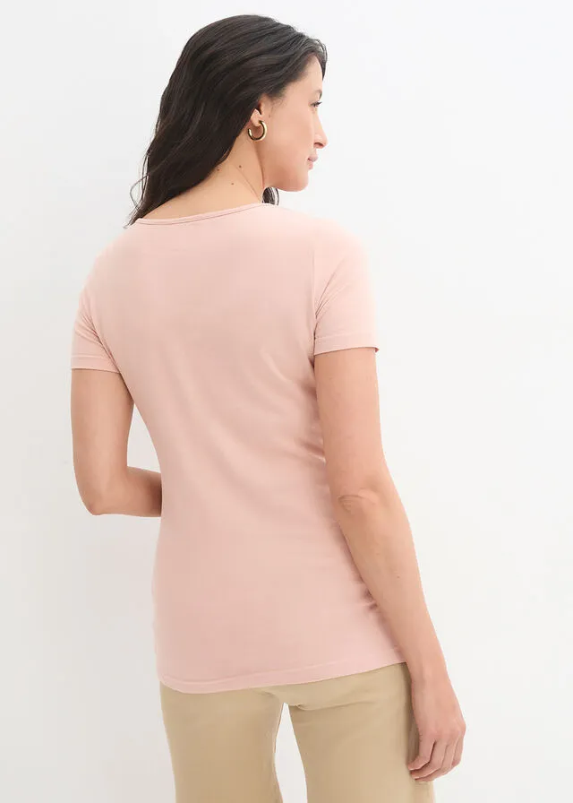 Camiseta premamá con función para lactancia, paquete doble Rosa vintage + gris jaspeado