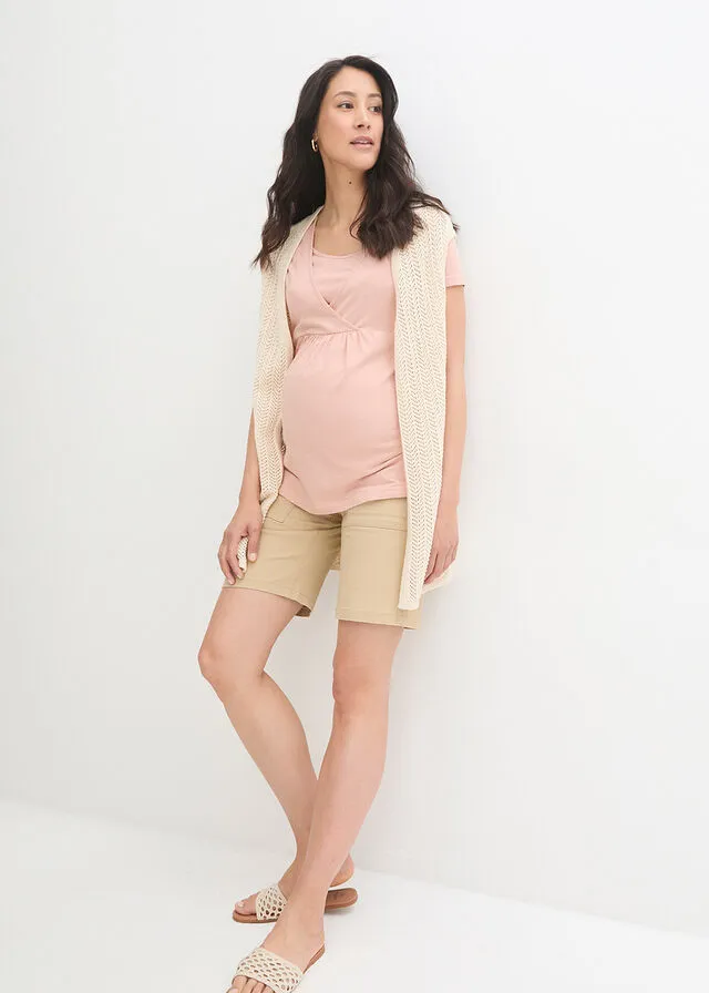 Camiseta premamá con función para lactancia, paquete doble Rosa vintage + gris jaspeado