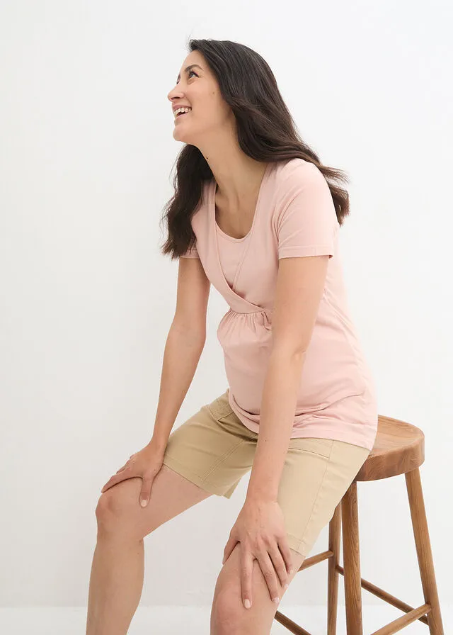 Camiseta premamá con función para lactancia, paquete doble Rosa vintage + gris jaspeado
