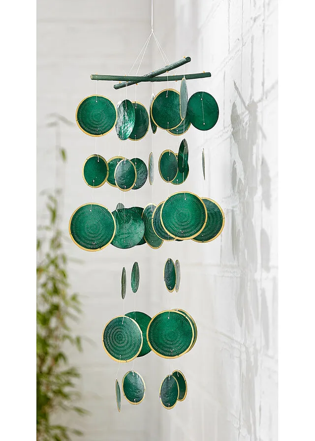 Campana de viento para decoración de jardín con conchas capiz Verde oscuro