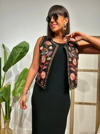 Chaleco Bordado Tachas RONACHY Negro