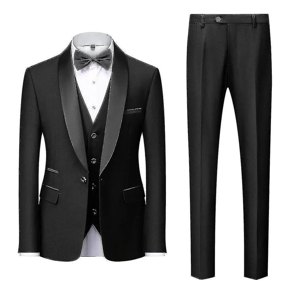 Chaqueta de traje de 3 piezas para hombre + chaleco + pantalones traje de negocios de boda Chal de solapa Esmoquin