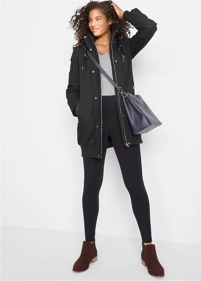 Chaqueta larga guateada con capucha Negro