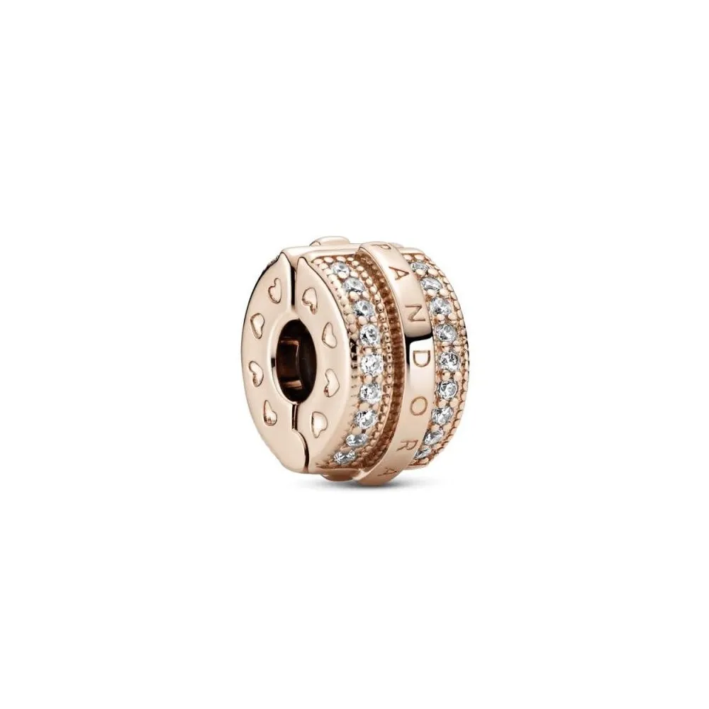 Clip Pandora Rose con circonitas cúbicas transparentes y agarre de silicona con el logo