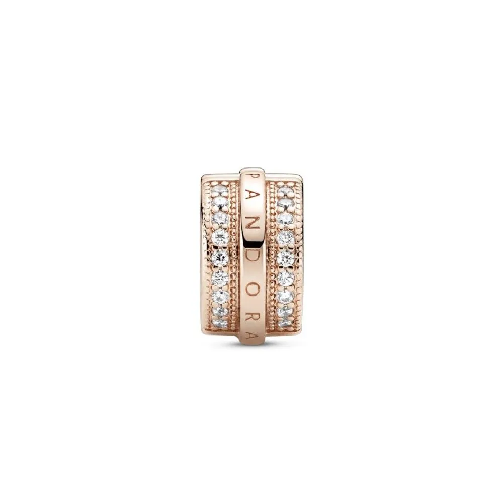 Clip Pandora Rose con circonitas cúbicas transparentes y agarre de silicona con el logo