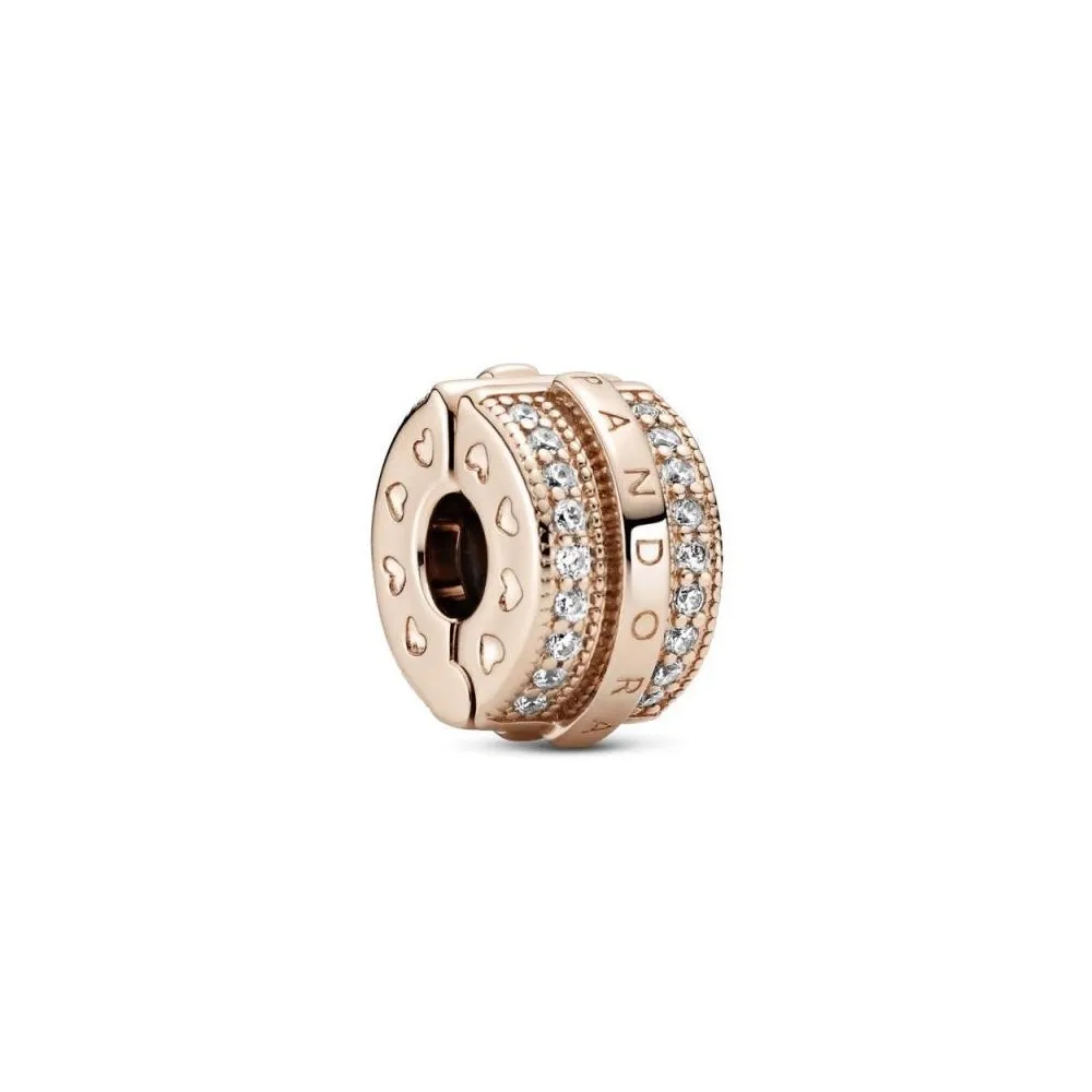 Clip Pandora Rose con circonitas cúbicas transparentes y agarre de silicona con el logo