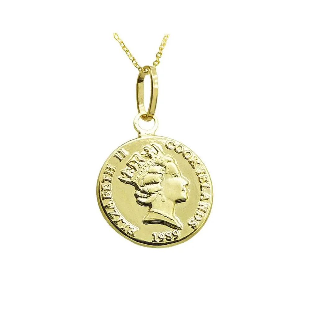 Colgante de oro moneda de 12mm con cadena