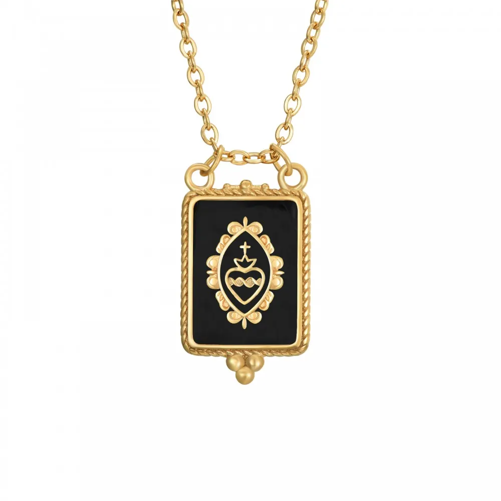 Collar Sagrado Corazón Negro Oro