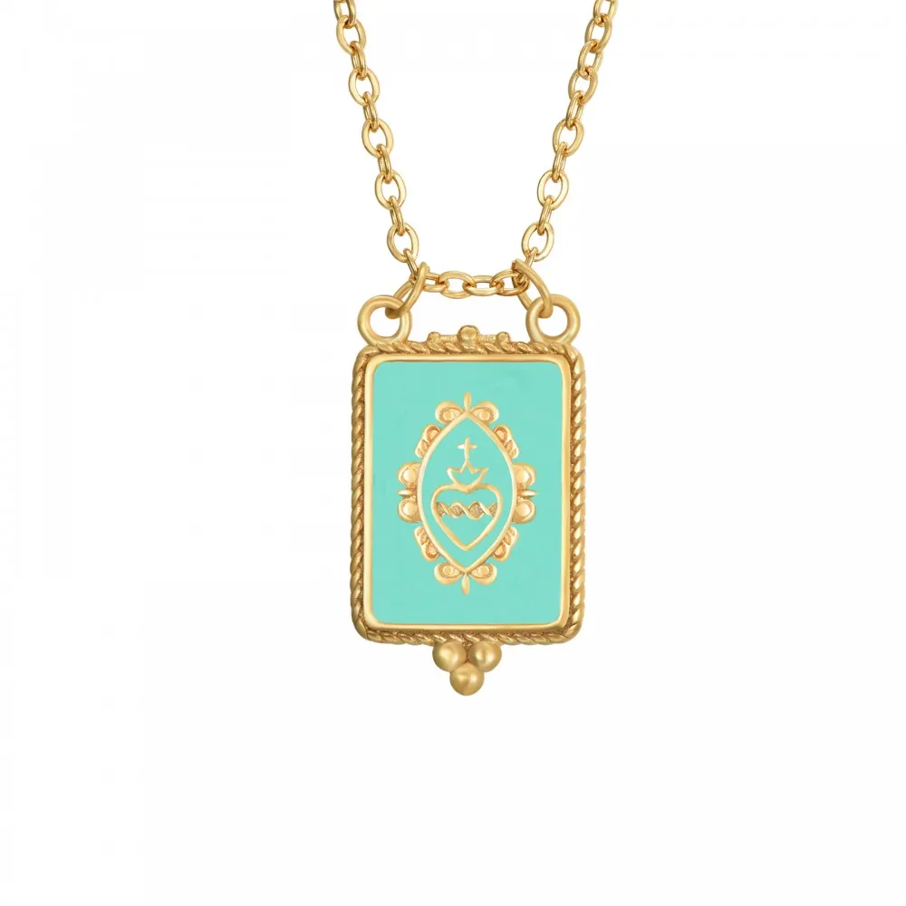 Collar Sagrado Corazón Verde Menta Oro