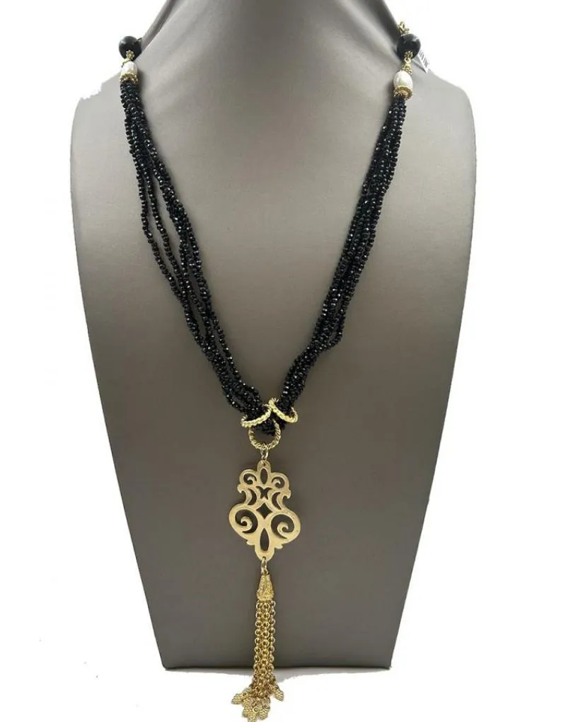 COLLARES NEGROS LARGOS Y DORADOS DETALLE REPLICA JOYA ANTIGUA