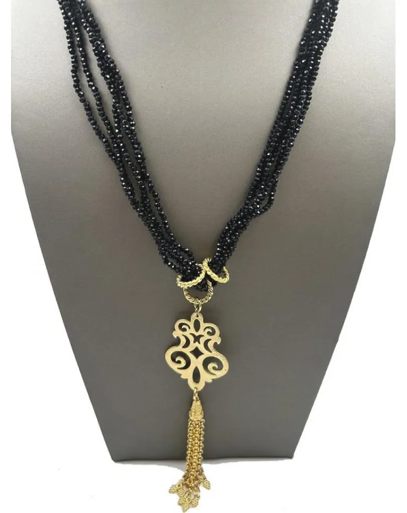 COLLARES NEGROS LARGOS Y DORADOS DETALLE REPLICA JOYA ANTIGUA