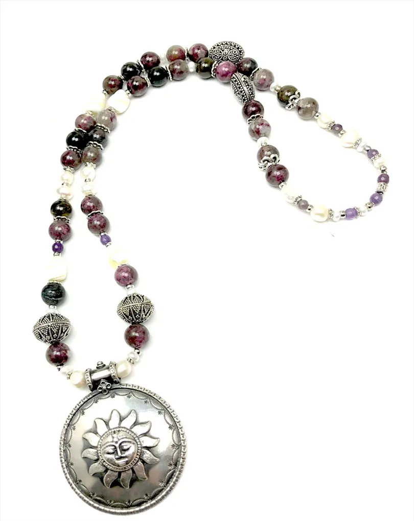 COLLARES PLATA MUJER LARGOS DE PIEDRAS CON COLGANTE DE SOL