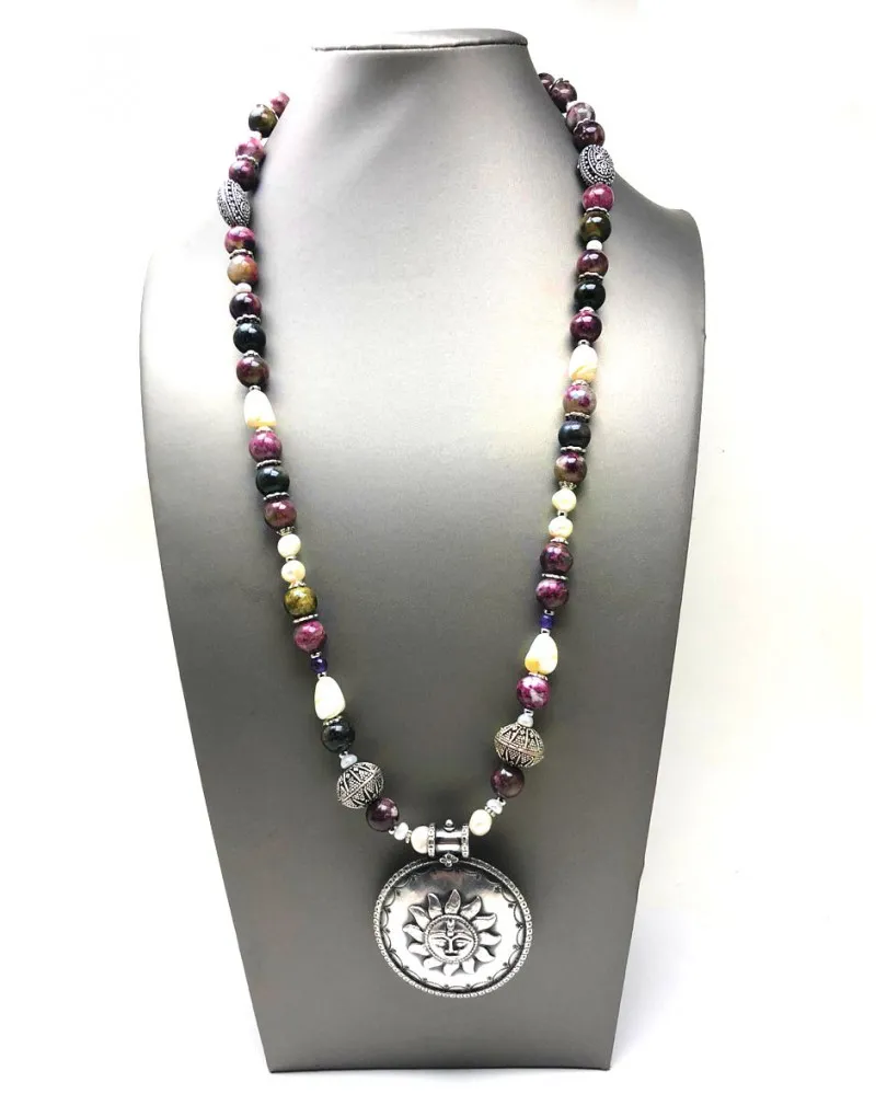 COLLARES PLATA MUJER LARGOS DE PIEDRAS CON COLGANTE DE SOL
