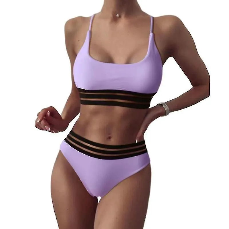 Conjunto de bikini de cintura baja con tirantes acanalados para mujer (xiatian)