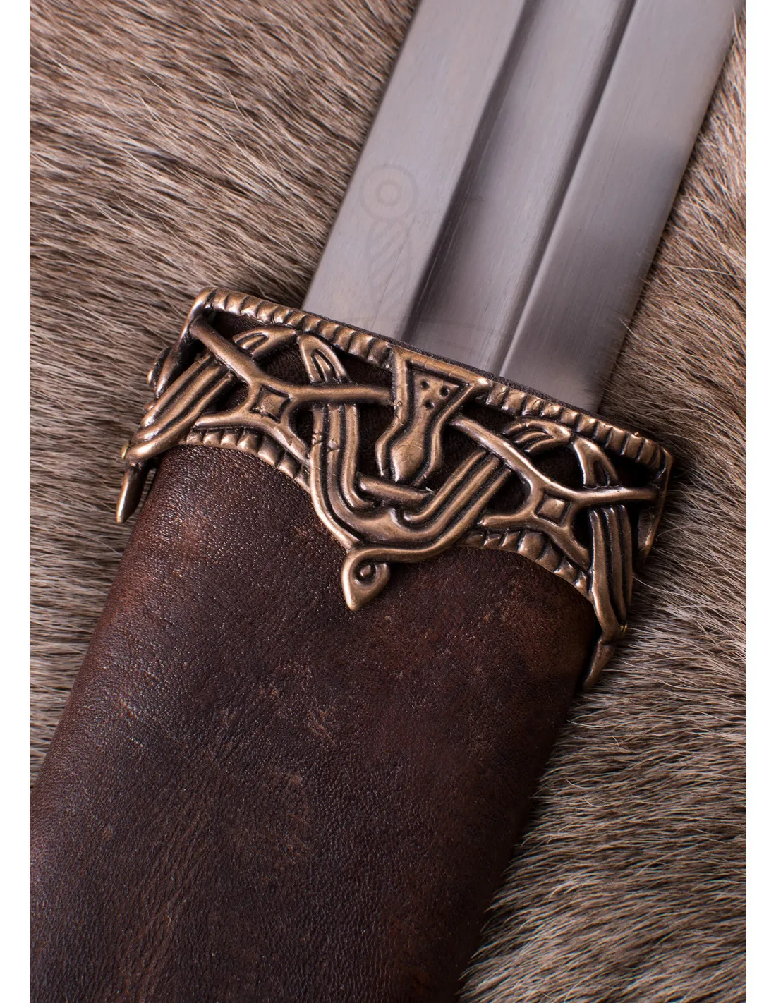 Cuello de vaina para espada vikinga, acabado bronce viejo