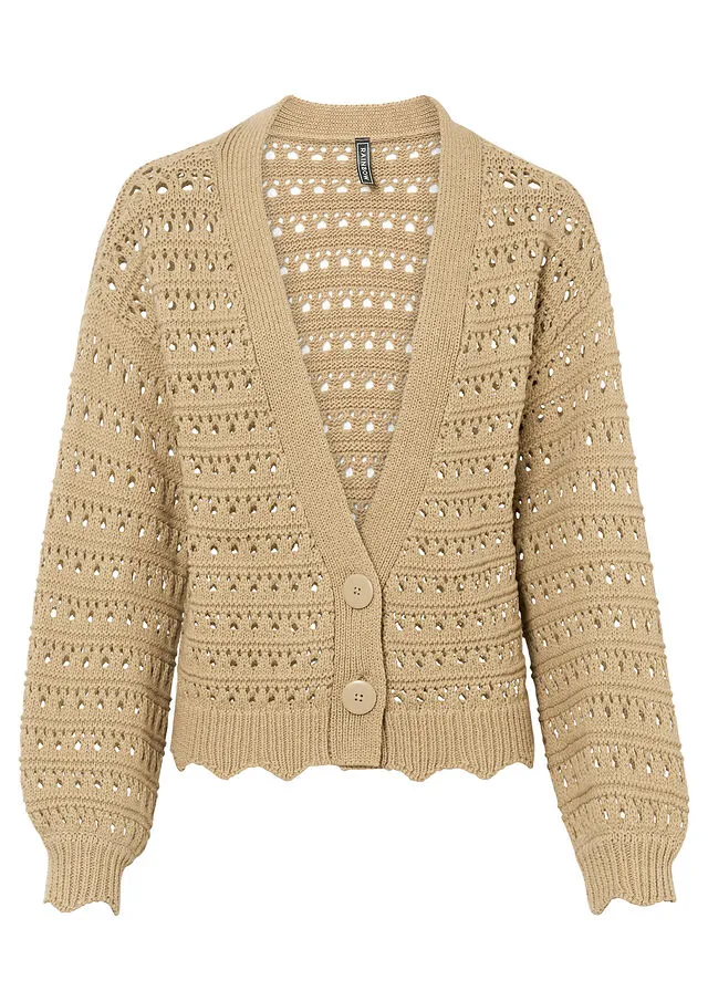 Cárdigan con patrón calado Beige nuevo