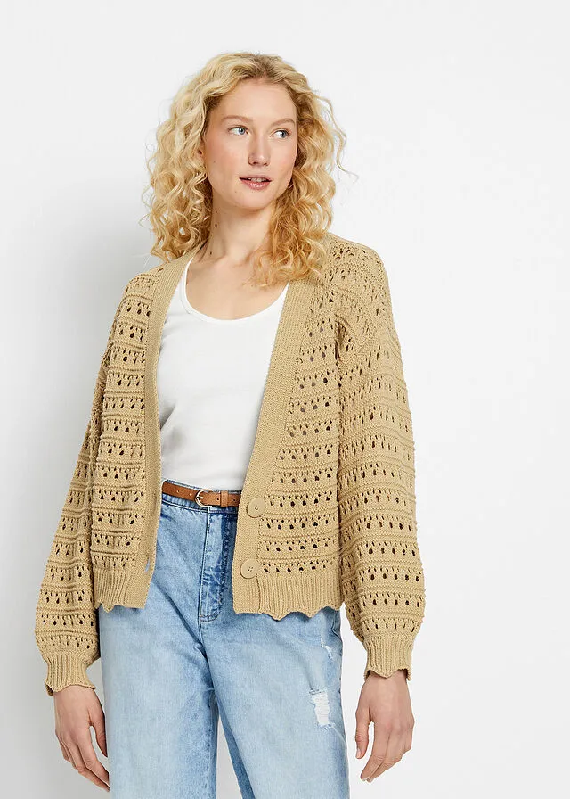 Cárdigan con patrón calado Beige nuevo